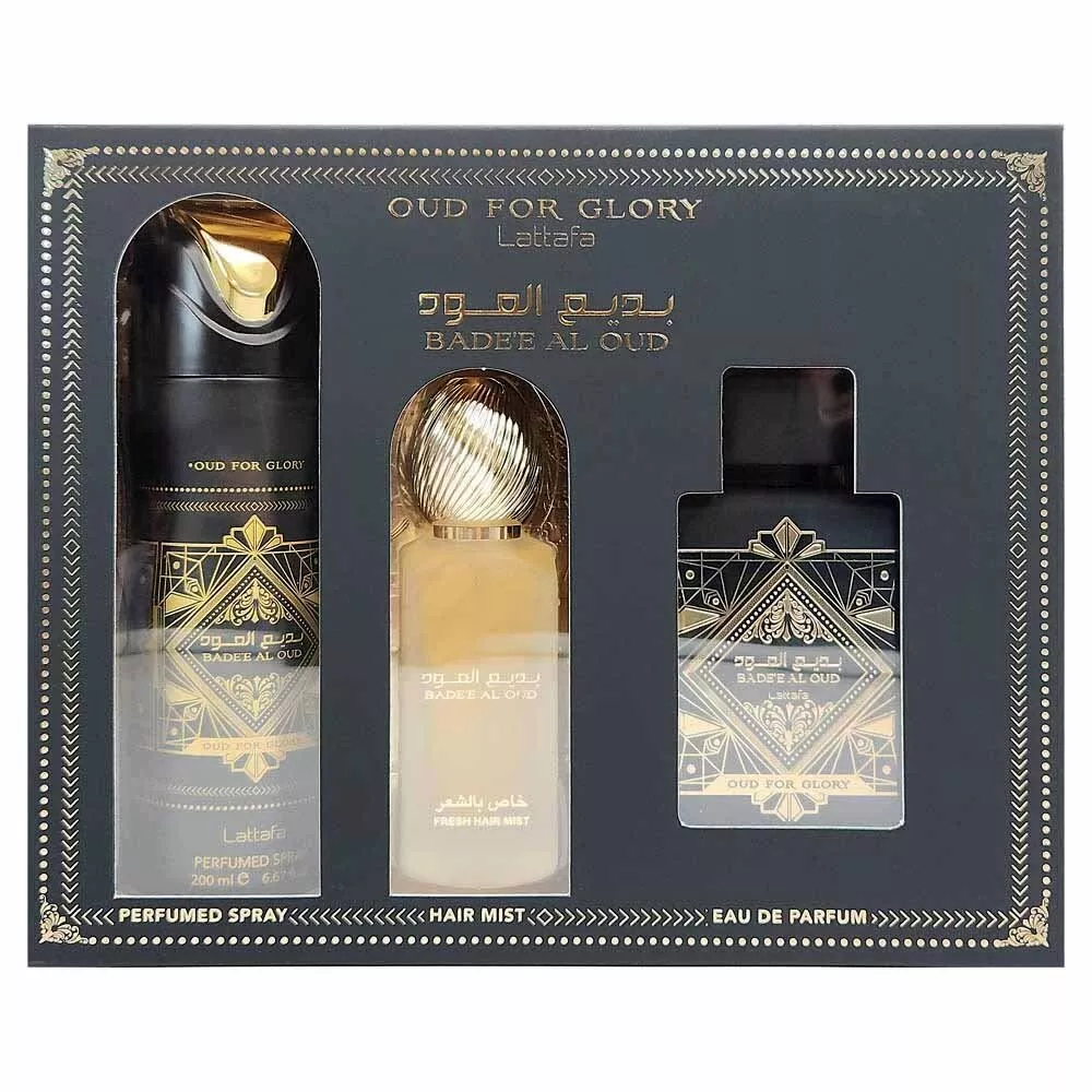 Lattafa Badee Al Oud For Glory EDP Spray 100ml & Deo Spray 200ml & Fresh Hair Mist (3 pcs)