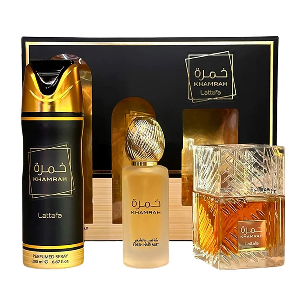 Lattafa Khamrah EDP Spray 100ml & Deo Spray 200ml & Fresh Hair Mist (3 pcs)