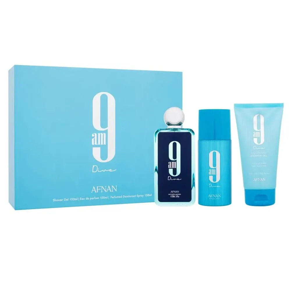 Afnan 9AM Dive EDP Spray 100ml & Shower Gel 150ml & Perfumed Body Spray 150ml (3 pcs)